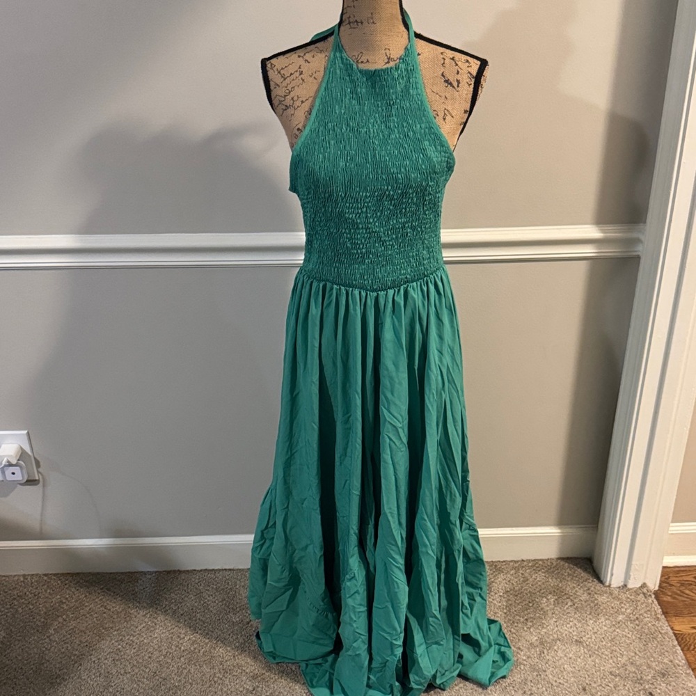 Chic Teal Backless Halter Dress